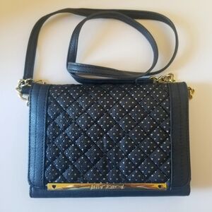 BETSEY JOHNSON  Black Perforated Gold Chain Crossbody Bag Purse